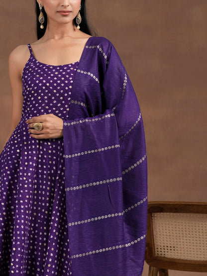 Libas Purple Printed Rayon Anarkali Suit With Dupatta