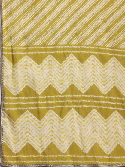 Libas Lime Green Printed Cotton Straight Suit With Dupatta