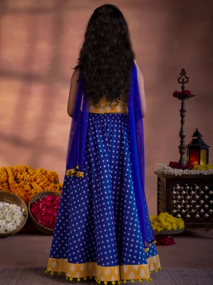 Libas Kids Yellow Cotton Printed Lehenga Set
