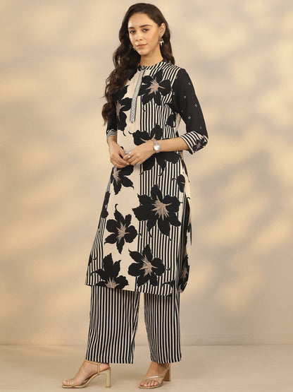 Libas Black Printed Silk Blend Straight Kurta Set
