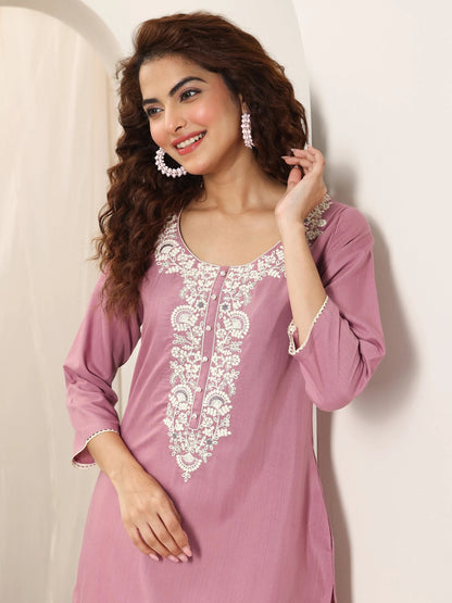 Libas Pink Yoke Design Rayon Straight Kurta