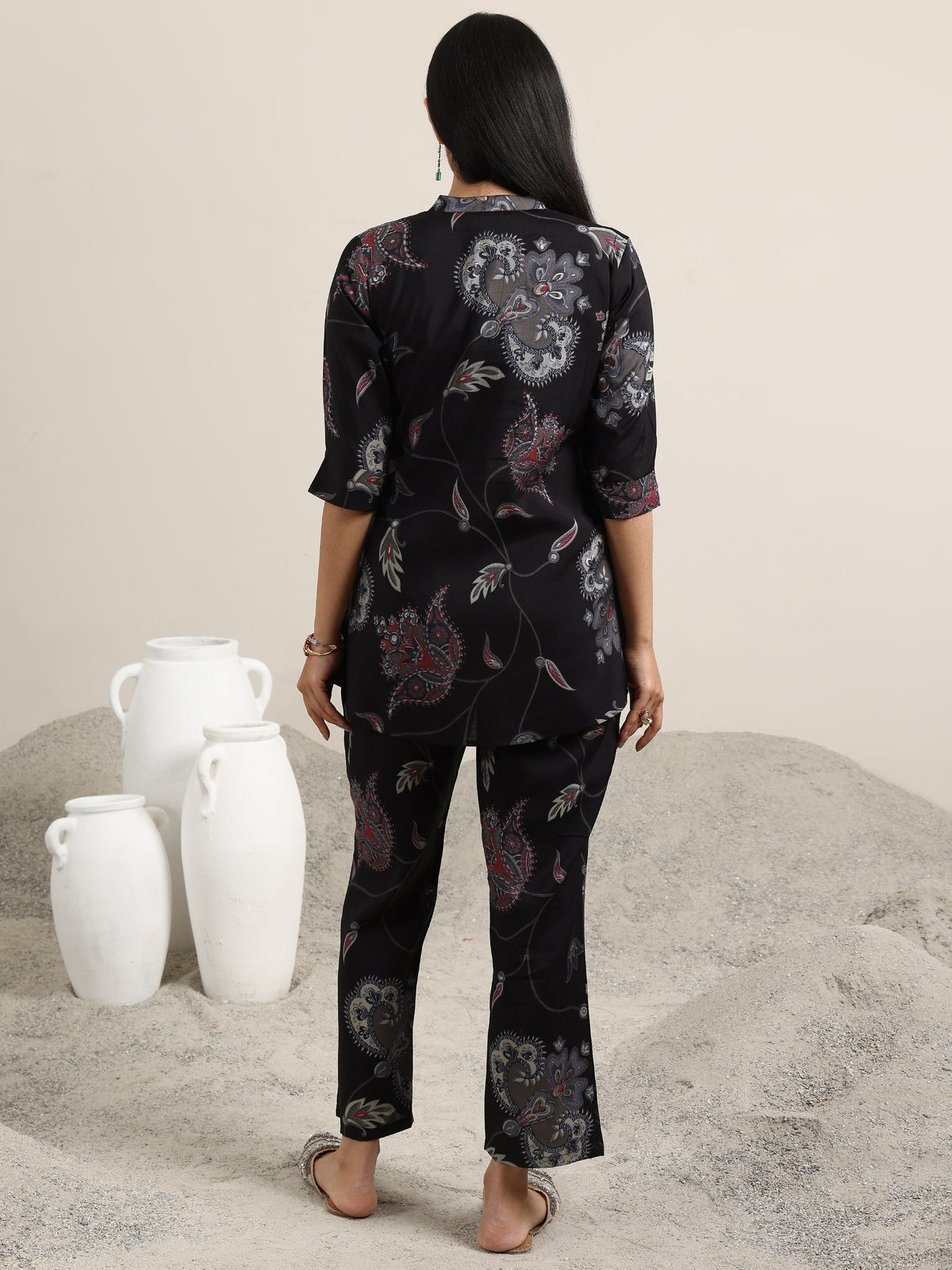Libas Black Printed Silk Blend Co-Ords