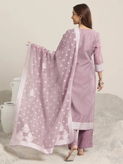 Libas Mauve Woven Design Chanderi Silk Straight  Suits With Dupatta