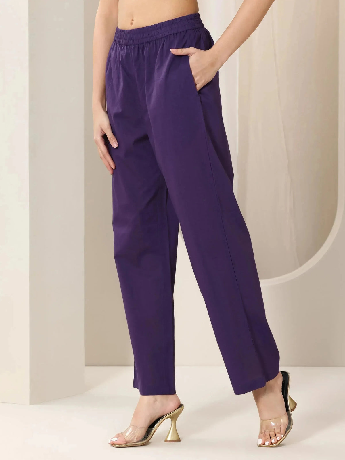 Libas Purple Printed Cotton Straight Suit Set With Dupatta