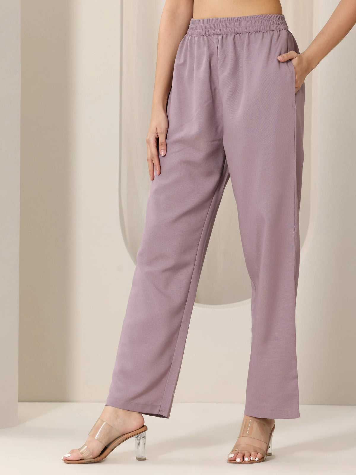 Libas Mauve Woven Design Chanderi Silk Straight Suit Set With Dupatta