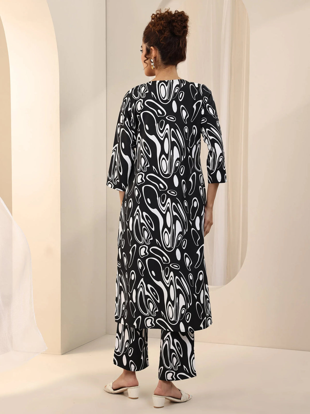 Libas Black Printed Silk Blend Straight Kurta Set