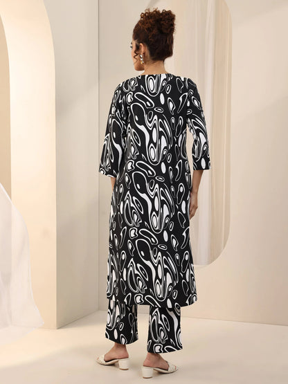 Libas Black Printed Silk Blend Straight Kurta Set