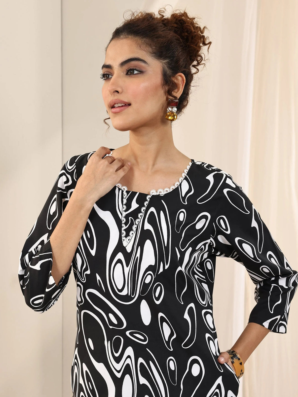 Libas Black Printed Silk Blend Straight Kurta Set