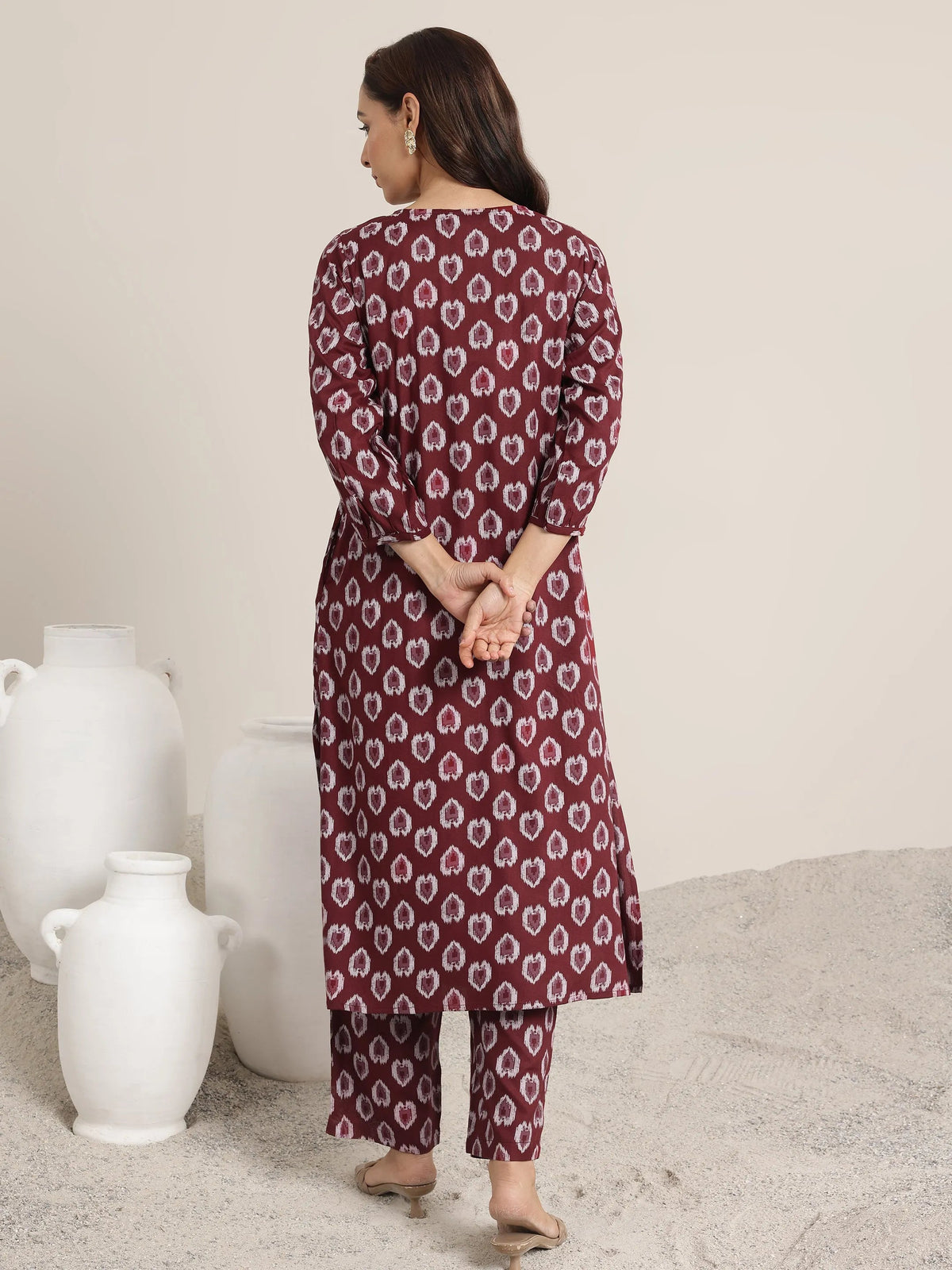Libas Maroon Printed Rayon Straight Kurta Set