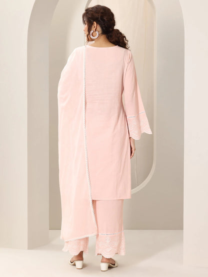 Libas Pink Solid Cotton Straight Suit Set With Dupatta