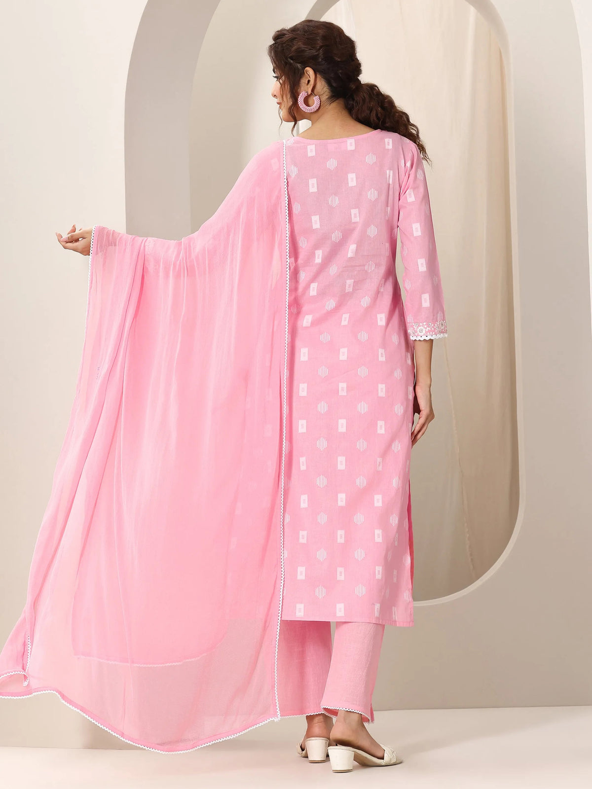 Libas Pink Embroidered Cotton Straight Suit Set With Dupatta