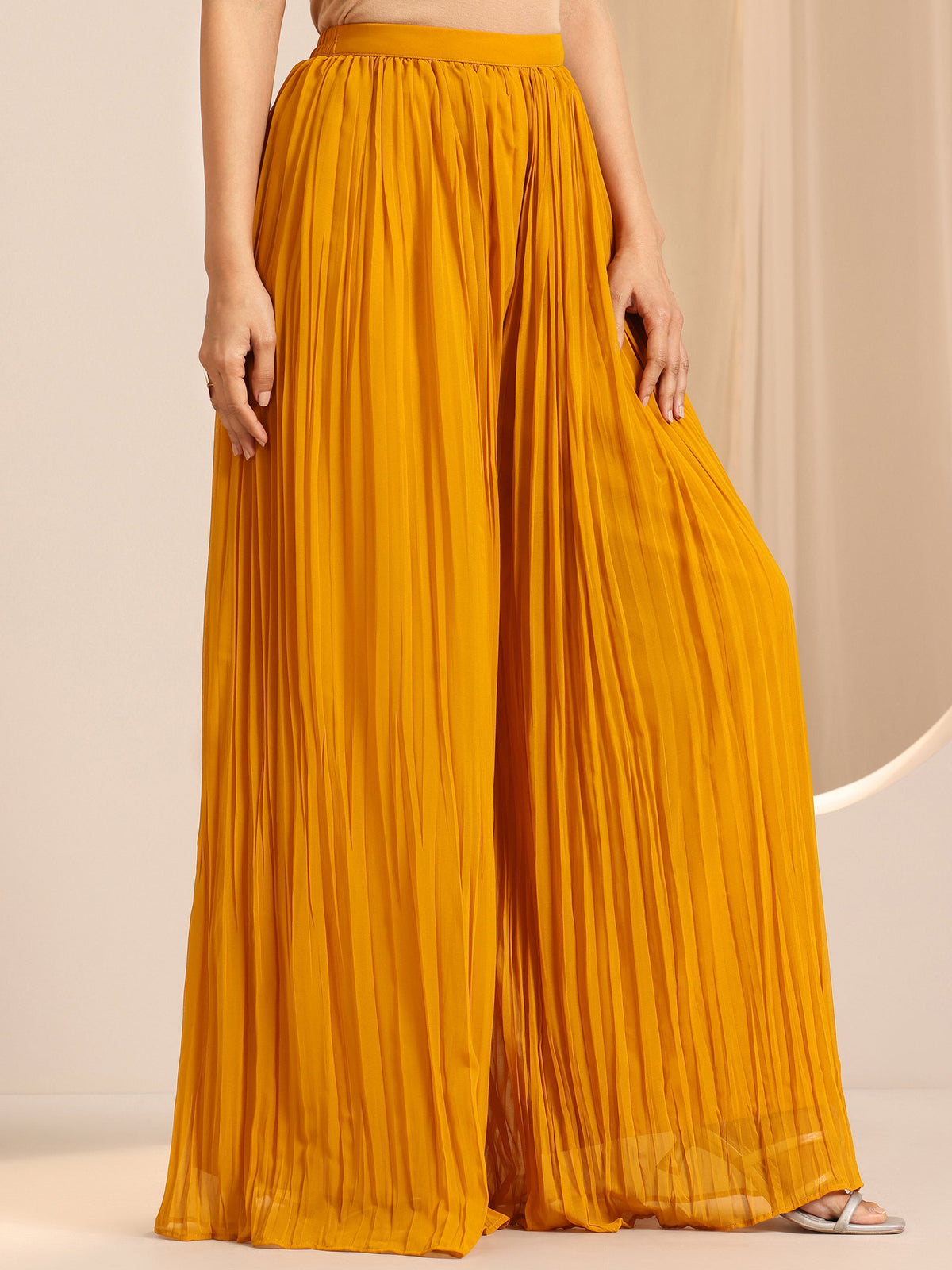 Libas Mustard Embroidered Georgette Straight Suit Set With Dupatta