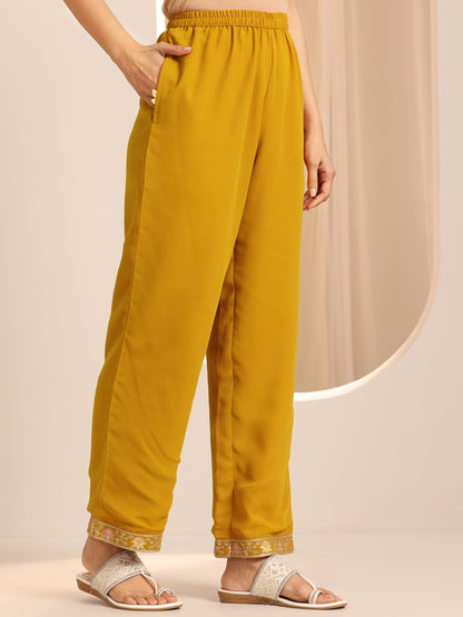 Libas Mustard Embroidered Georgette Straight Suit Set With Dupatta