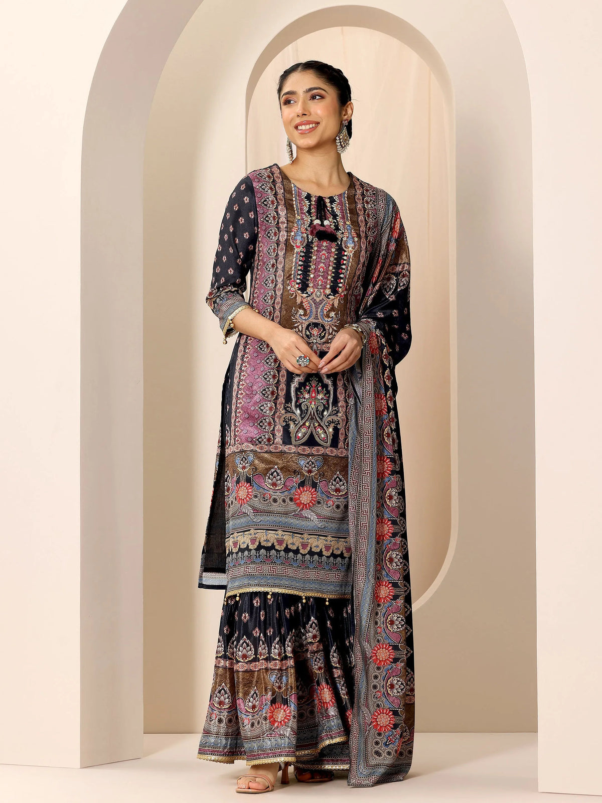 Libas Multi Printed Chinon Straight Suit Set With Dupatta
