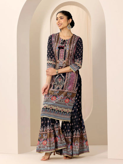 Libas Multi Printed Chinon Straight Suit Set With Dupatta