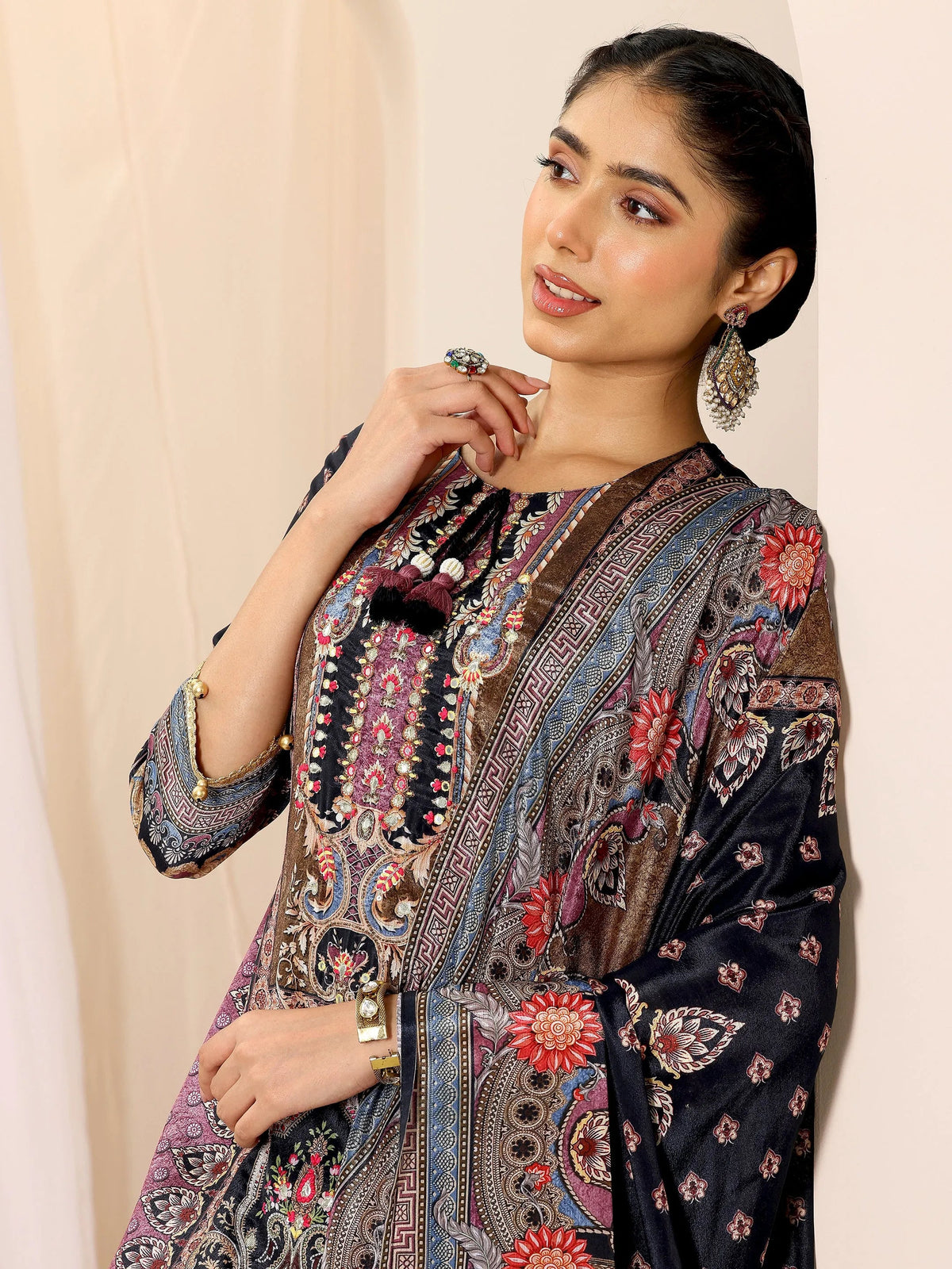 Libas Multi Printed Chinon Straight Suit Set With Dupatta