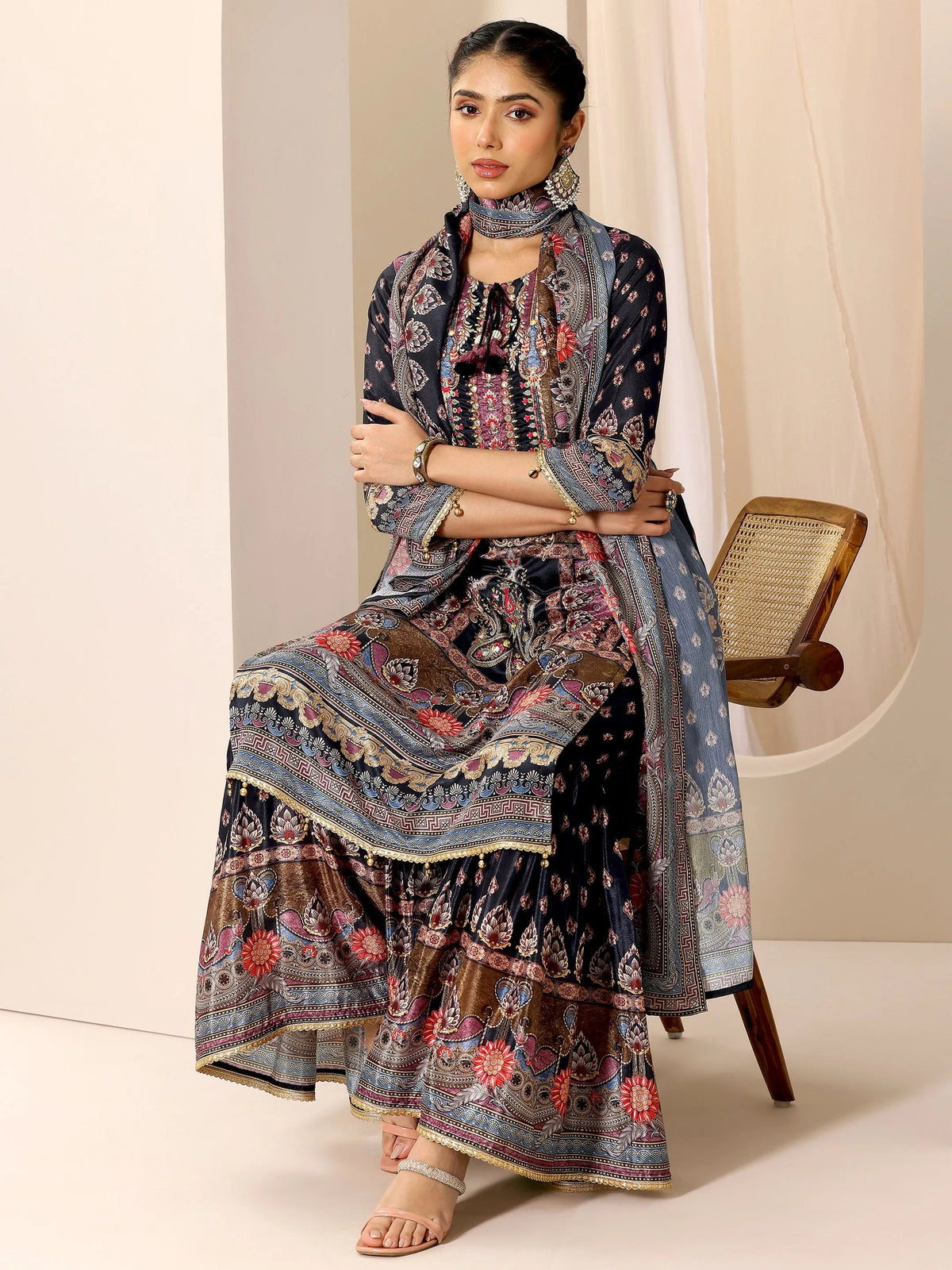 Libas Multi Printed Chinon Straight Suit Set With Dupatta