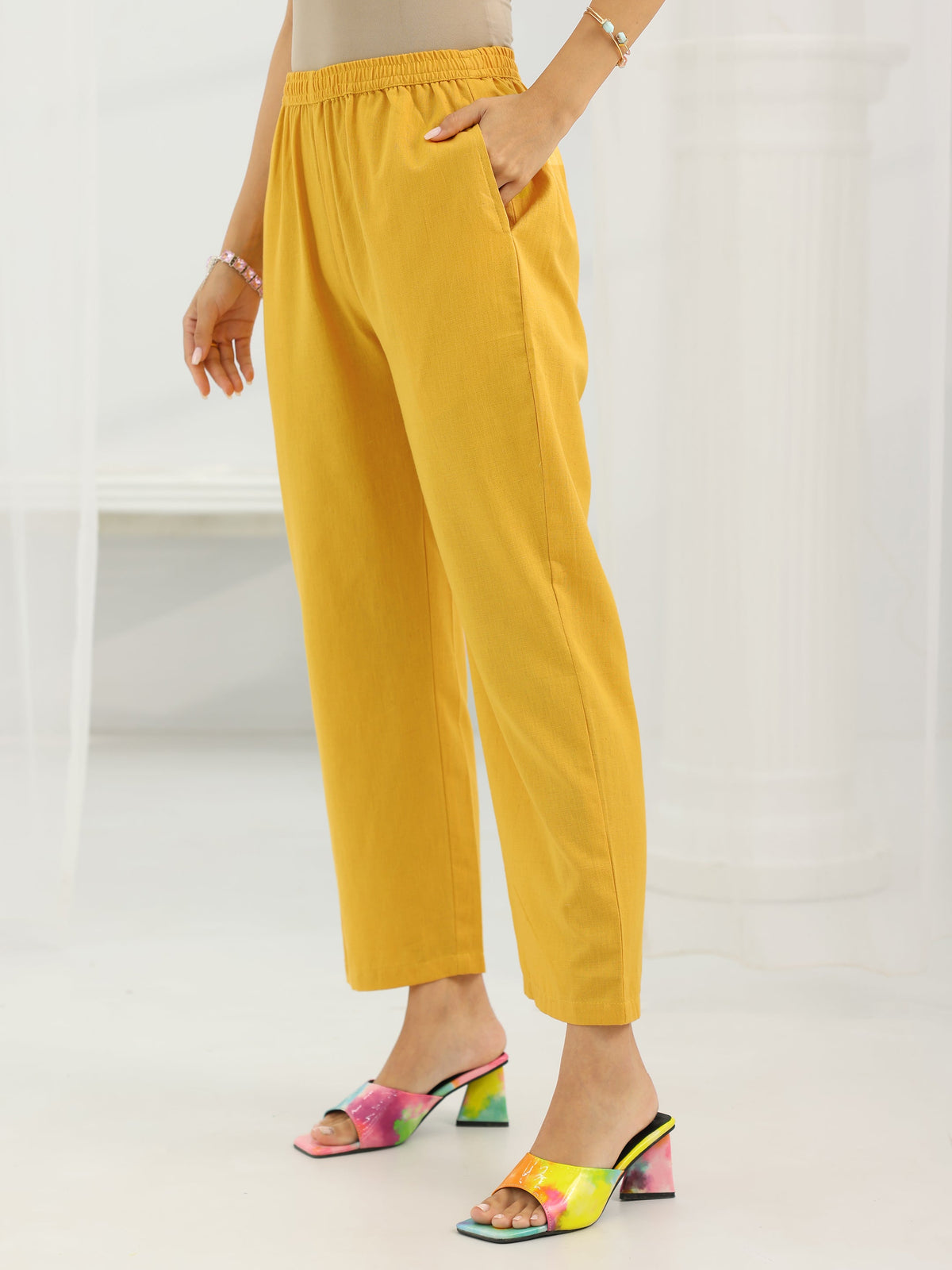 Libas Mustard Yoke Design Cotton Straight Suit Set With Dupatta