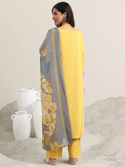 Libas Mustard Printed Cotton Straight Suit With Dupatta