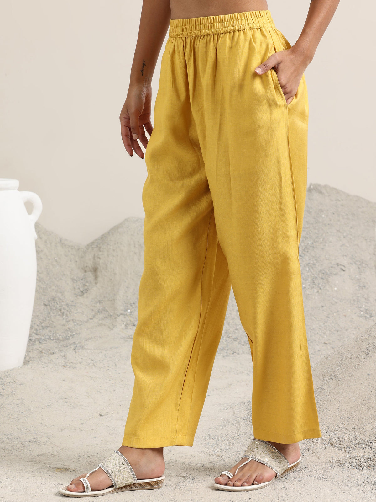 Libas Mustard Printed Cotton Straight Suit With Dupatta