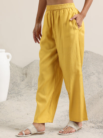 Libas Mustard Printed Cotton Straight Suit With Dupatta