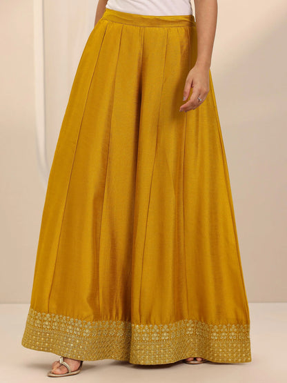 Libas Mustard Embellished Silk Blend Straight Suit Set With Dupatta