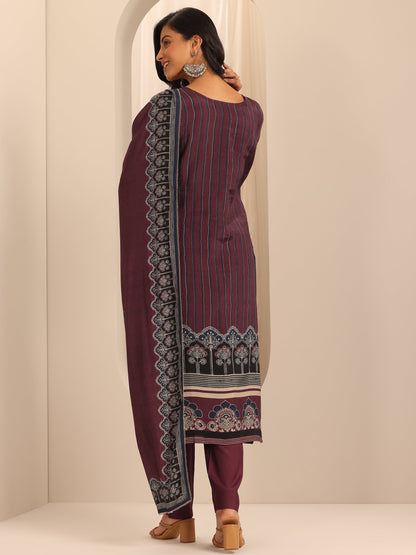 Libas Maroon Printed Cotton Blend Straight Suit Set With Dupatta