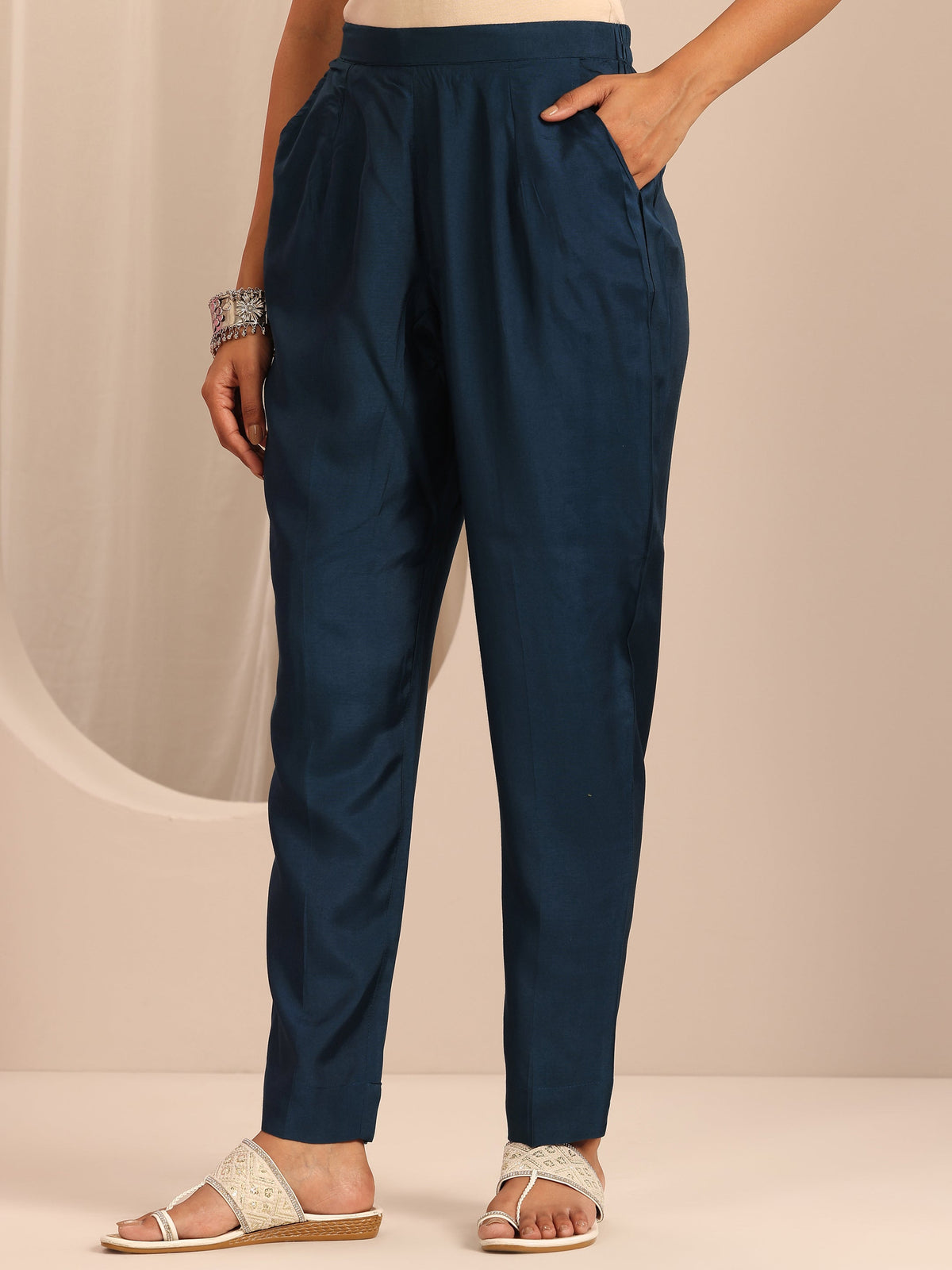 Libas Navy Blue Printed Cotton Blend Straight Suit Set With Dupatta