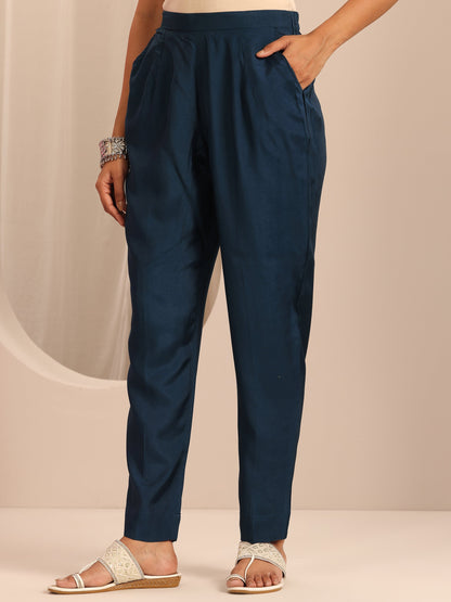 Libas Navy Blue Printed Cotton Blend Straight Suit Set With Dupatta