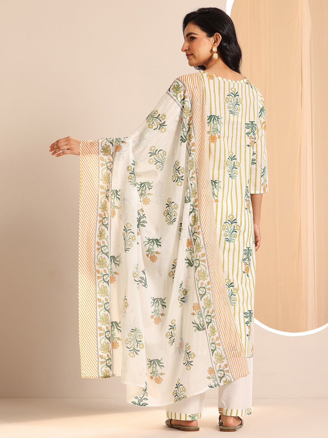 Libas Off White Printed Cotton Straight Suit Sets With Dupatta