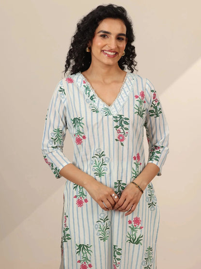 Libas Off White Printed Cotton Straight Suit Sets With Dupatta