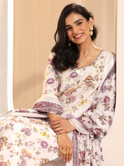Libas Off White Printed Cotton Straight Suit Sets With Dupatta