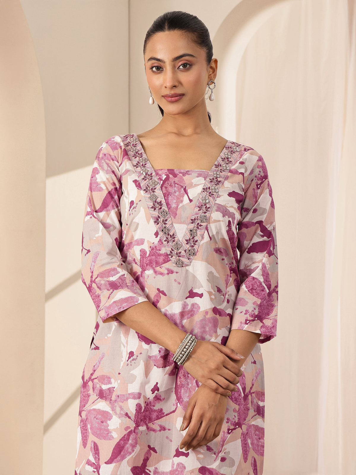 Libas Off White Printed Cotton Straight Suit Sets With Dupatta