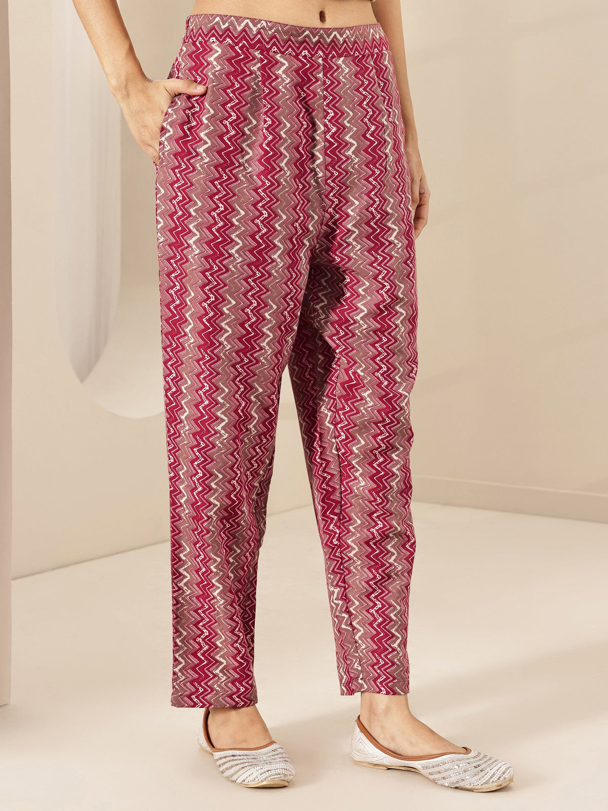 Libas Maroon Printed Cotton Blend Straight Suit Sets With Dupatta
