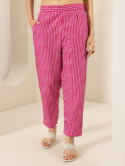 Libas Pink Printed Cotton Blend Straight Suit Sets With Dupatta