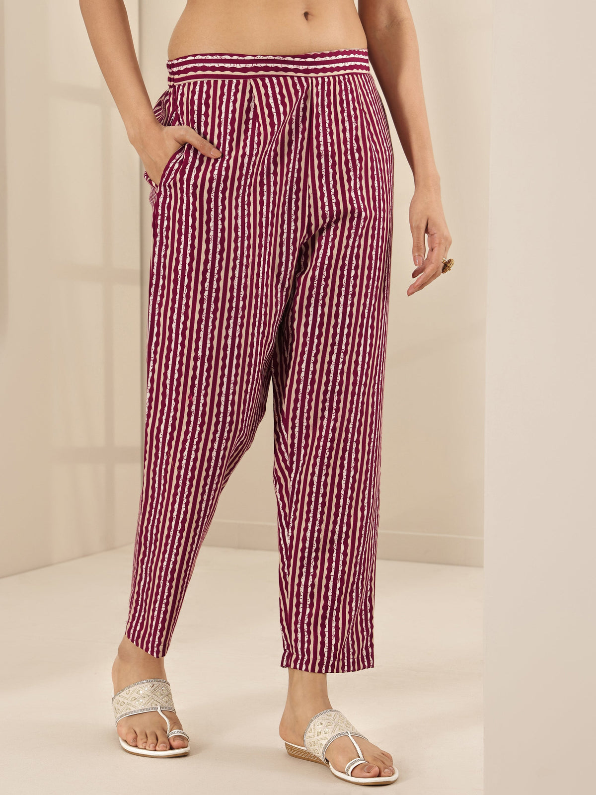 Libas Maroon Printed Cotton Blend Straight Suit Sets With Dupatta