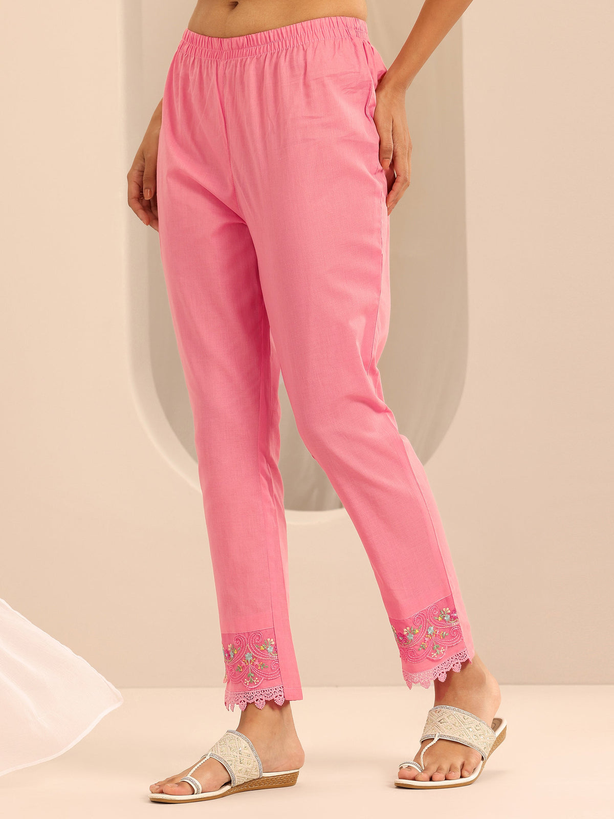 Libas Peach Embroidered Cotton Blend A-line Suit Set With Dupatta