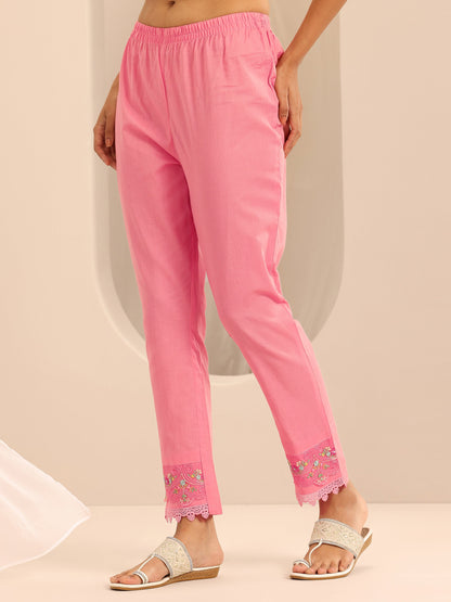 Libas Peach Embroidered Cotton Blend A-line Suit Set With Dupatta
