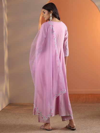 Libas Lavender Embroidered Cotton Anarkali Suit Set With Dupatta