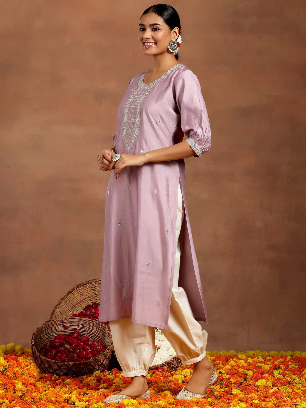 Gerua Purple Embroidered Silk Straight Kurta
