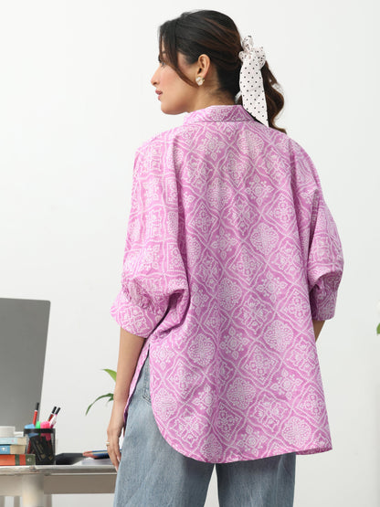 Gerua Pink Ethnic Motifs Printed Cotton Blend Shirt