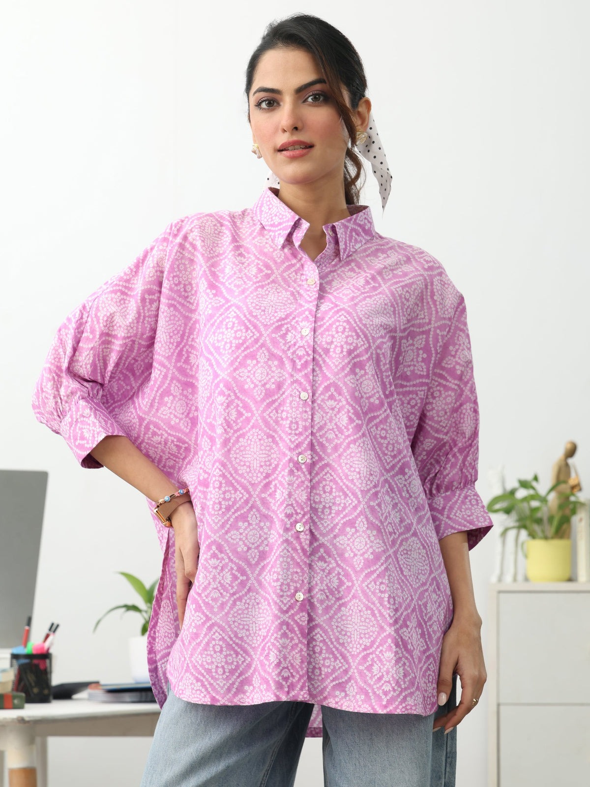 Gerua Pink Ethnic Motifs Printed Cotton Blend Shirt