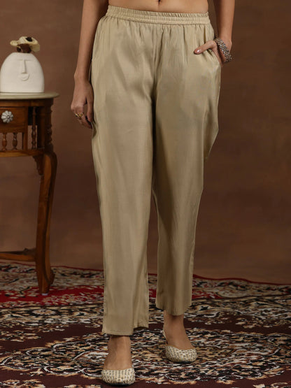 Gerua Beige Yoke Design Silk Blend Straight Suit With Dupatta
