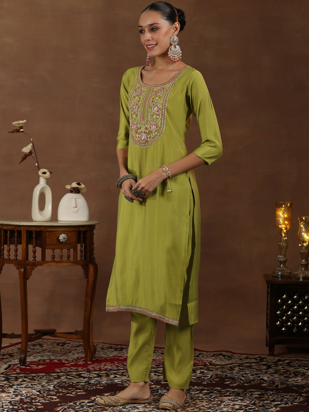 Gerua Green Yoke Design Silk Blend Straight Suit With Dupatta