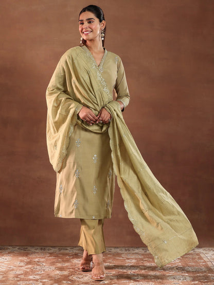 Gerua Golden Embroidered Silk Blend Straight Suit With Dupatta