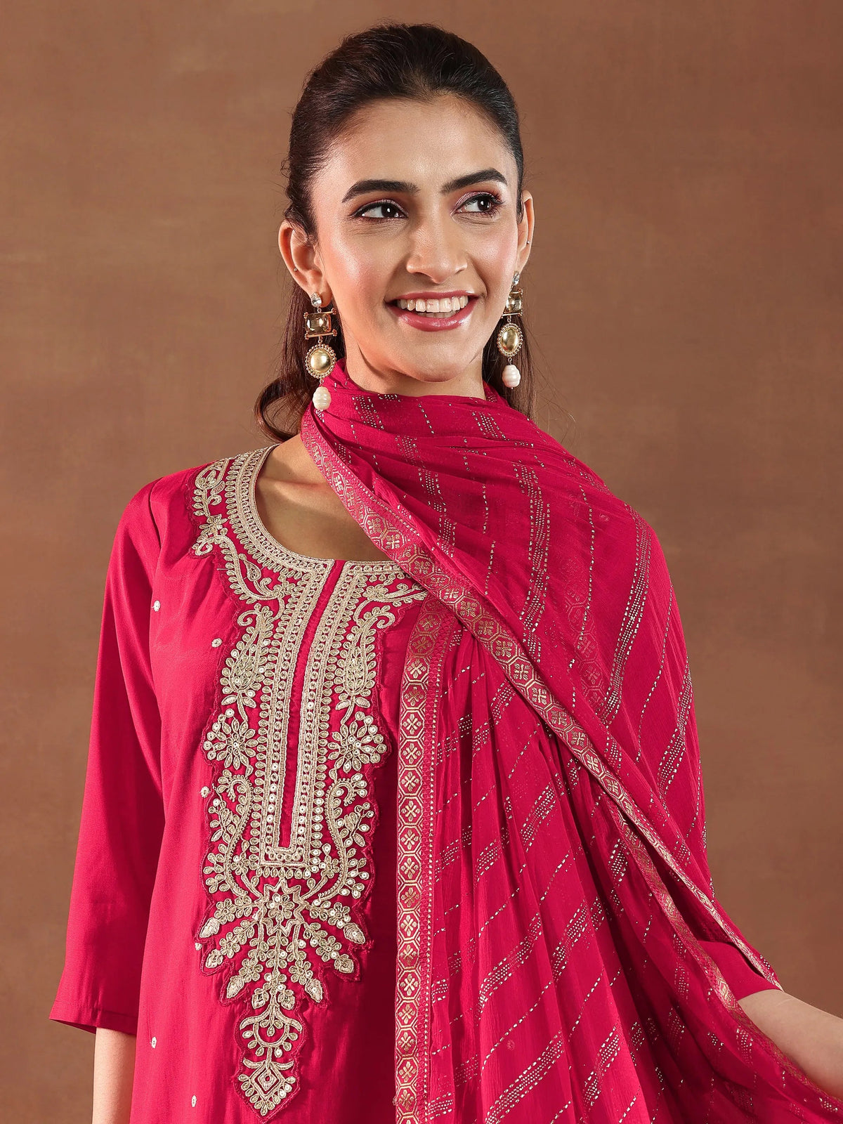 Gerua Red Embroidered Silk Blend Straight Suit With Dupatta-color issye