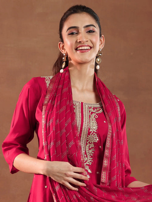 Gerua Red Embroidered Silk Blend Straight Suit With Dupatta-color issye