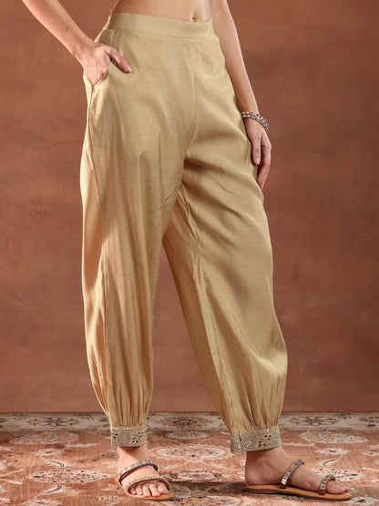Gerua Beige Embroidered Silk Blend Straight Suit With Dupatta