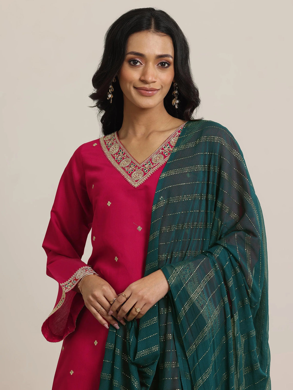 Gerua Red Embroidered Silk Blend Straight Suit Set With Dupatta