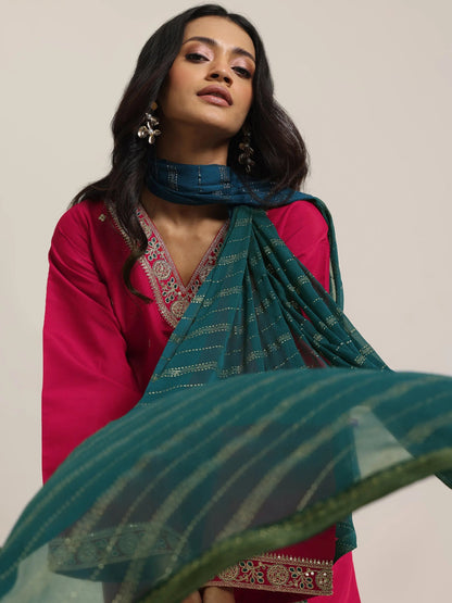 Gerua Red Embroidered Silk Blend Straight Suit Set With Dupatta